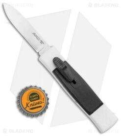 AKC Minion Concord Spear Point OTF Automatic Knife White/Black (2.4" Satin) -Italian Blade Shop AKC 007 Mini Concord OTF Auto White Black Satin BHQ 135712 jr bottlecap