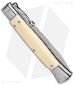 AKC Swinguard 10" Automatic Italian Stiletto Sim Ivory (4.25" Satin Bayonet) 8 AKC Swinguard 10" Automatic Italian Stiletto Sim Ivory (4.25" Satin Bayonet) -Italian Blade Shop AKC 10in Italian Swinguard Sim Ivory Auto Bayo BHQ 138560 jr side