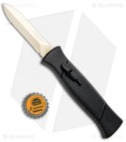 AKC 777 Blackfinger OTF Dagger Automatic Knife Black (3.25" Gold) -Italian Blade Shop AKC 777 Blackfinger OTF Auto Black Gold Dagger BHQ 92040 jr bottlecap