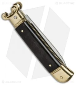 AKC Shot Puller 8" Lever Lock Italian Auto Ebony W/ Brass (3.2" Polish Flat) 8 AKC Shot Puller 8" Lever Lock Italian Auto Ebony W/ Brass (3.2" Polish Flat) -Italian Blade Shop AKC 8in Shot Puller LL Ebony Wood Brass BP 19885 jr side