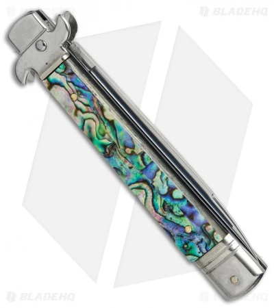 AKC Leverletto 9" Automatic Italian Stiletto Abalone (4" Satin Flat) 5 AKC Leverletto 9" Automatic Italian Stiletto Abalone (4" Satin Flat) - Image 3
