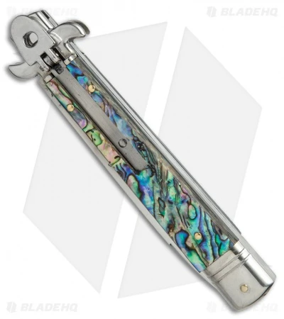 AKC Leverletto 9" Automatic Italian Stiletto Abalone (4" Satin Flat) 4 AKC Leverletto 9" Automatic Italian Stiletto Abalone (4" Satin Flat) - Image 2