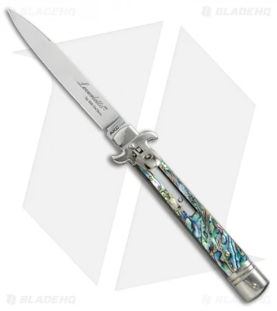 AKC Leverletto 9" Automatic Italian Stiletto Abalone (4" Satin Flat) 3 AKC Leverletto 9" Automatic Italian Stiletto Abalone (4" Satin Flat)
