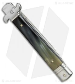 AKC Leverletto 9" Lever Lock Automatic Italian Knife Brazilian Horn (4" Satin) -Italian Blade Shop AKC 9in leverletto brazillian horn swedge BP 18824 er side