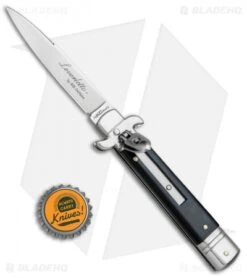 AKC Leverletto 7.5" Lever Lock Automatic Italian Knife Ebony (3.2" Satin) -Italian Blade Shop AKC Bill DeShivs Leverletto Ebony Wood Satin Plain BP 26642 jr bottlecap