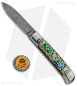 AKC Classic 8" Lever Lock Automatic Italian Knife Abalone (3.2" Damascus) 9 AKC Classic 8" Lever Lock Automatic Italian Knife Abalone (3.2" Damascus) -Italian Blade Shop AKC Classic 8in LL Abalone Damascus Flat BP 30459 jr bottlecap
