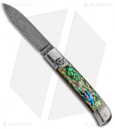 AKC Classic 8" Lever Lock Automatic Italian Knife Abalone (3.2" Damascus) 3 AKC Classic 8" Lever Lock Automatic Italian Knife Abalone (3.2" Damascus)