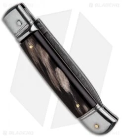 AKC Classic 8" Lever Lock Automatic Italian Knife Dark Horn (3.2" Damascus) -Italian Blade Shop AKC Classic 8in LL Dark Horn Damascus Flat BP 30457 jr side