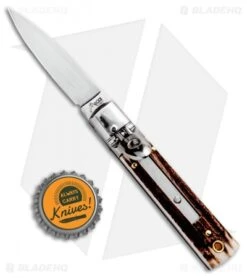 AKC Classic 6" Lever Lock Automatic Italian Knife Stag (2.25" Satin) -Italian Blade Shop AKC Classic LL Stag BHQ 50855 jr bottlecap