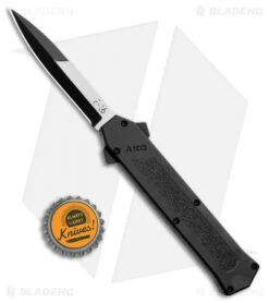 AKC F-16 D/A Bayonet OTF Automatic Knife Black (3.3" Two Tone) -Italian Blade Shop AKC F 16 Black DA OTF Auto Bayo TT Plain BHQ 111245 jr bottlecap