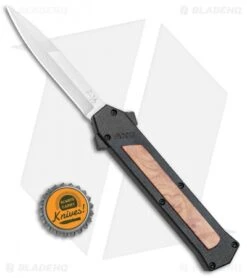 AKC F-16 D/A Bayonet OTF Automatic Knife Black/Wood (3.3" Satin) -Italian Blade Shop AKC F 16 Black Wood DA OTF Auto Bayo Satin Plain BP 24620 jr bottlecap
