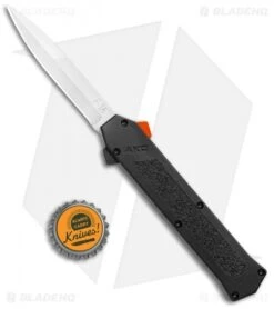 AKC F-16 D/A Bayo OTF Automatic Knife Black W/ Orange Button (3.3" Satin) -Italian Blade Shop AKC F 16 DA Bayo OTF Auto Black Orange Button Satin BHQ 102935 jr bottlecap