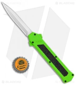 AKC F-16 D/A Dagger OTF Automatic Knife Neon Green (3.3" Satin) -Italian Blade Shop AKC F 16 DA Dagger OTF Auto Neon Green Satin BHQ 113380 jr bottlecap