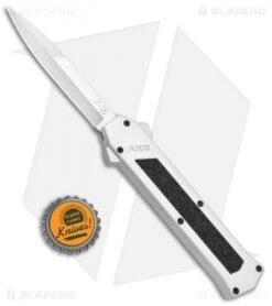 AKC F-16 D/A Bayonet OTF Automatic Knife White (3.3" Satin) -Italian Blade Shop AKC F 16 White DA OTF Bayo Satin Plain BP 23853 jr bottlecap