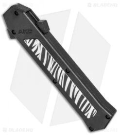 AKC F-16 D/A Bayonet OTF Automatic Knife Zebra (3.3" Satin) -Italian Blade Shop AKC F 16 Zebra DA OTF Auto Bayo Satin Plain BP 25401 jr spine