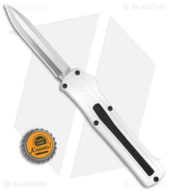 AKC F-20 D/A Spear Point OTF Automatic Knife White Aluminum (3.6" Satin) -Italian Blade Shop AKC F 20 D A Spear Point OTF AK White Aluminium 3in Satin BHQ 158200 td size
