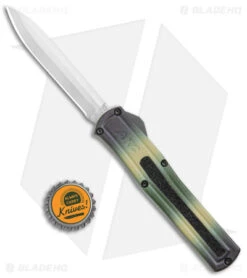 AKC F-20 D/A Dagger OTF Automatic Knife Green Camo Aluminum (3.6" Satin) -Italian Blade Shop AKC F 20 DA Dagger OTF Auto Camo Satin BHQ 140488 jr bottlecap