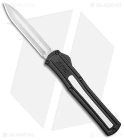 AKC F-20 D/A Dagger OTF Automatic Knife Black W/ White Inlay (3.5" Satin)