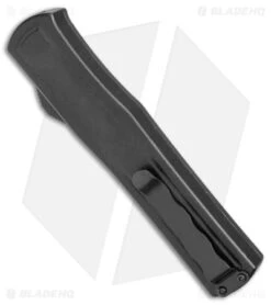 AKC F-20 D/A Dagger OTF Automatic Knife Black W/ White Inlay (3.5" Satin) -Italian Blade Shop AKC F 20 DA SP OTF Auto Black White Inlay Satin BHQ 152917 jr side