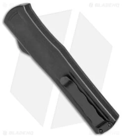 AKC F-20 D/A Dagger OTF Automatic Knife Black W/ Wood Inlay (3.5" Satin ) -Italian Blade Shop AKC F 20 DA SP OTF Auto Black Wood Inlay Satin BHQ 152445 jr side