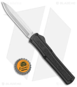 AKC F-20 D/A Spear Point OTF Automatic Knife Black (3.55" Satin) -Italian Blade Shop AKC F 20 DA SP OTF Auto black Satin BHQ 141097 jr bottlecap