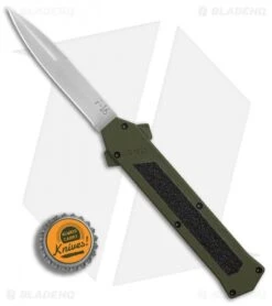AKC F-16 D/A Bayonet OTF Automatic Knife OD Green (3.3" Satin) -Italian Blade Shop AKC F16 OD Green DA Bayo Satin Plain BP 25690 er bottlecap