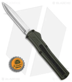 AKC F-20 D/A OTF Automatic Knife Dagger OD Green Aluminum (3.6" Satin) -Italian Blade Shop AKC F20 DA OTF AK Dagger OD Green Alum 3in Satin BHQ 178613 td size
