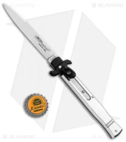 AKC Leverletto 9" Leverlock Automatic Italian Knife Polished Silver (4" Satin) 9 AKC Leverletto 9" Leverlock Automatic Italian Knife Polished Silver (4" Satin) -Italian Blade Shop AKC Leverletto 9in LL Auto Italian Polished Silver Satin BHQ 86766 jr bottlecap