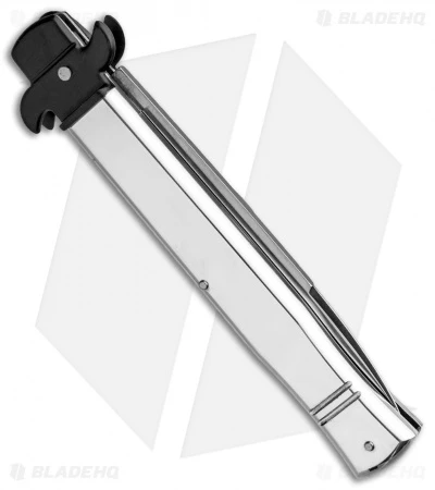 AKC Leverletto 9" Leverlock Automatic Italian Knife Polished Silver (4" Satin) 5 AKC Leverletto 9" Leverlock Automatic Italian Knife Polished Silver (4" Satin) - Image 3