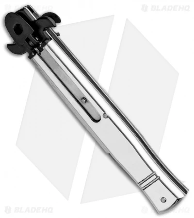 AKC Leverletto 9" Leverlock Automatic Italian Knife Polished Silver (4" Satin) 4 AKC Leverletto 9" Leverlock Automatic Italian Knife Polished Silver (4" Satin) - Image 2