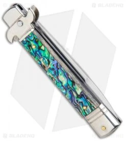AKC Leverletto 7.75" Automatic Italian Stiletto Abalone (3.25" Satin Bayo) 8 AKC Leverletto 7.75" Automatic Italian Stiletto Abalone (3.25" Satin Bayo) -Italian Blade Shop AKC Leverletto Abalone Auto Bayo BHQ 92874 jr side