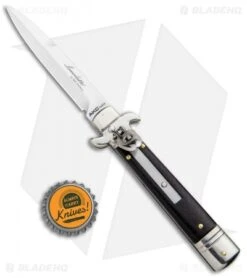 AKC Leverletto 7.75" Lever Lock Auto Italian Knife Ebony (4" Satin Bayo) -Italian Blade Shop AKC Leverletto LL Auto Ebony Bayo BHQ 92878 jr bottlecap