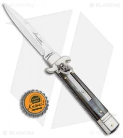 AKC Leverletto 7.75" Lever Lock Auto Italian Knife Honey Horn (3.25" Satin Bayo) -Italian Blade Shop AKC Leverletto LL Auto Honey Horn Bayo BHQ 92872 jr bottlecap