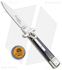AKC Leverletto 7.75" Lever Lock Auto Italian Knife Dark Horn (3.25" Satin Flat) -Italian Blade Shop AKC Leverletto LL Auto Italian Dark Horn Satin BHQ 108339 jr bottlecap