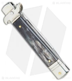 AKC Leverletto 7.75" Lever Lock Auto Italian Knife Dark Horn (3.25" Satin Flat) -Italian Blade Shop AKC Leverletto LL Auto Italian Dark Horn Satin BHQ 108339 jr side