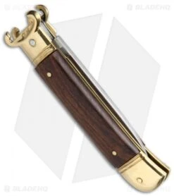 AKC Shot Puller 8" Lever Lock Italian Auto Cocobolo W/ Brass (3.2" Polish Flat) -Italian Blade Shop AKC Shot Puller 8in LL Italian Cocobolo Brass BP 19867 jr side