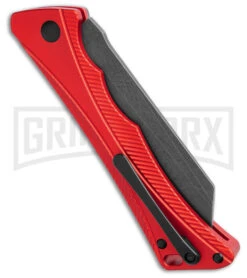 AKC Smarty Red W/Black Bolster Automatic Knife Reverse Tanto - Black SW Plain -Italian Blade Shop AKC Smarty Automatic Knife Red w Black Bolster 3.3in Black Stonewash BHQ 184758 hd side large