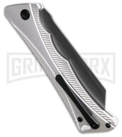 AKC Smarty Silver W/Black Bolster Automatic Knife Reverse Tanto - Black SW Plain -Italian Blade Shop AKC Smarty Automatic Knife Silver w Black Bolster 3.3in Black Stonewash BHQ 185812 hd side large