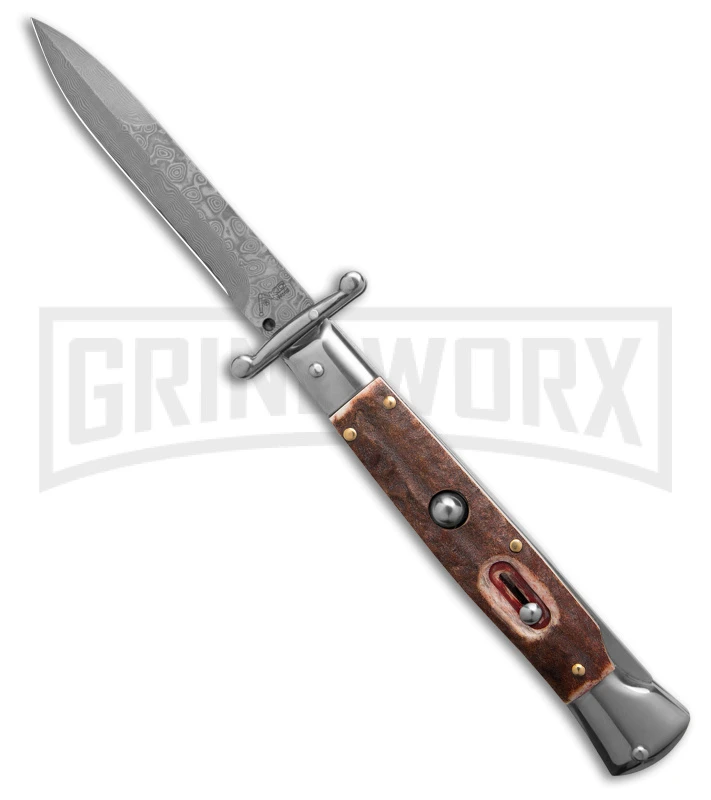 AKC Automatic Swinguard 9" Stag Bayonet Blade - Damascus Plain 3 AKC Automatic Swinguard 9" Stag Bayonet Blade - Damascus Plain