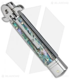 AKC Leverletto 8" Automatic Italian Stiletto Abalone (3.25" Damascus) -Italian Blade Shop AKC Swinguard 8in Italian Stiletto Abalone Damascus BHQ 77548 jr spine