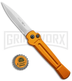 AKC X-treme Ace Orange Automatic Knife - Satin Plain -Italian Blade Shop AKC X treme Ace Auto Orange Satin BHQ 136149 jr bottlecap large