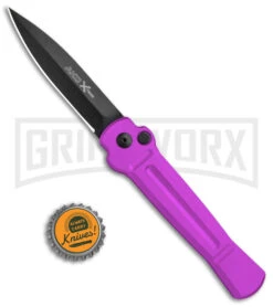 AKC X-treme Ace Purple Automatic Knife - Black Plain -Italian Blade Shop AKC X treme Ace Auto Purple Black BHQ 179221 jr bottlecap large