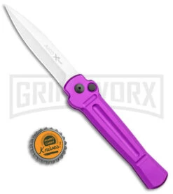 AKC X-treme Ace Purple Automatic Knife - Stonewash Plain -Italian Blade Shop AKC X treme Ace Auto Purple Satin BHQ 179205 jr bottlecap large