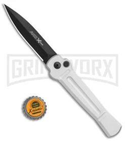 AKC X-treme Ace Silver Black Automatic Knife -Italian Blade Shop AKC X treme Ace Auto Silver Black BHQ 113942 jr bottlecap large