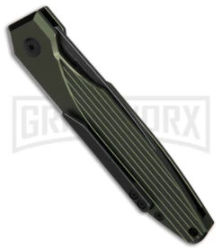 AKC X-treme Dandy Green Aluminum Automatic Knife - Black Stonewash Plain -Italian Blade Shop AKC Xtreme Dandy Green Aluminum AK Black SW BHQ 174571 td side large