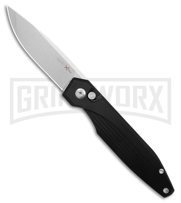 AKC X-treme Dandy Black Aluminum Automatic Knife - Stonewash Plain 3 AKC X-treme Dandy Black Aluminum Automatic Knife - Stonewash Plain