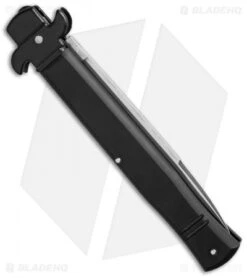 AKC Leverletto 9" Lever Lock Automatic Italian Knife Black (4" Satin Flat) -Italian Blade Shop akc large leverletto black satin side cm